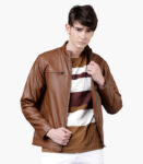Brown Solid Biker Jacket